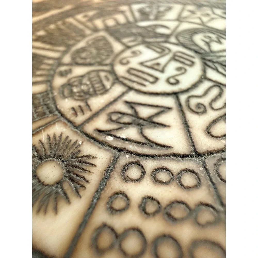 Vintage Peruvian Chakana Andean Cross Etched Stone Incan Wall Art Decor 4.5 Inch
